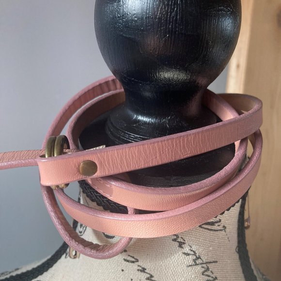 Vintage J. Crew Genuine Leather Skinny Belt 41" Pink double D-ring - Picture 6 of 8